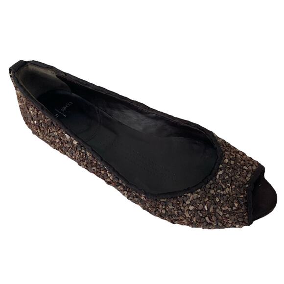 Dusica Sacks Ballet Flat Peep Toe Rock Stone Hand made Brown Embellished 38 8 - Picture 1 of 12